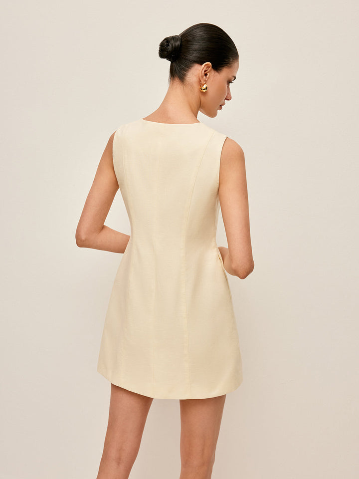 Robe Sans Manches en Coton et Lin Boutonnée