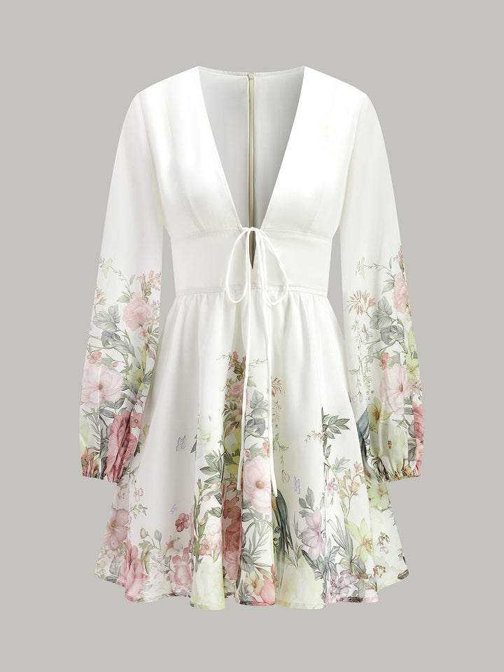 Robe à Volants et à Nouettes Florale