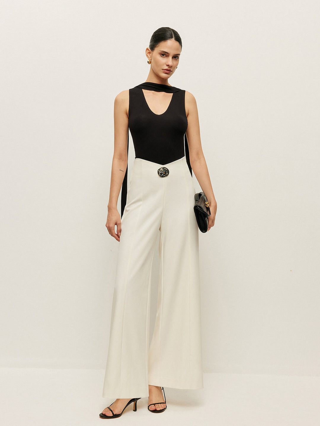 Pantalons Taille Haute Jambe Large Avec Détail Boucle