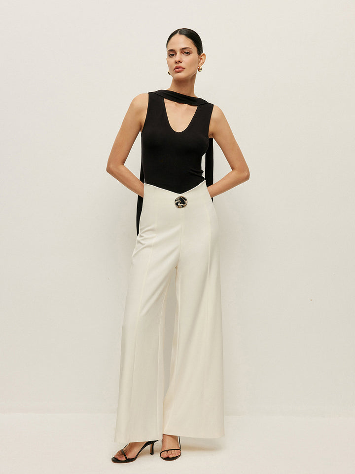 Pantalons Taille Haute Jambe Large Avec Détail Boucle