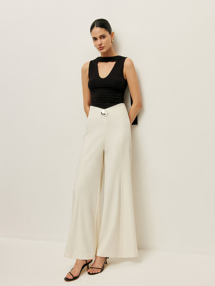 Pantalons Taille Haute Jambe Large Avec Détail Boucle