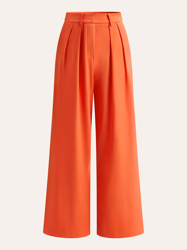 Pantalons Larges Plissés Taille Mi-Haute