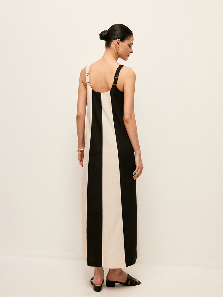 Robe Sans Manches Rayée en Coton et Lin