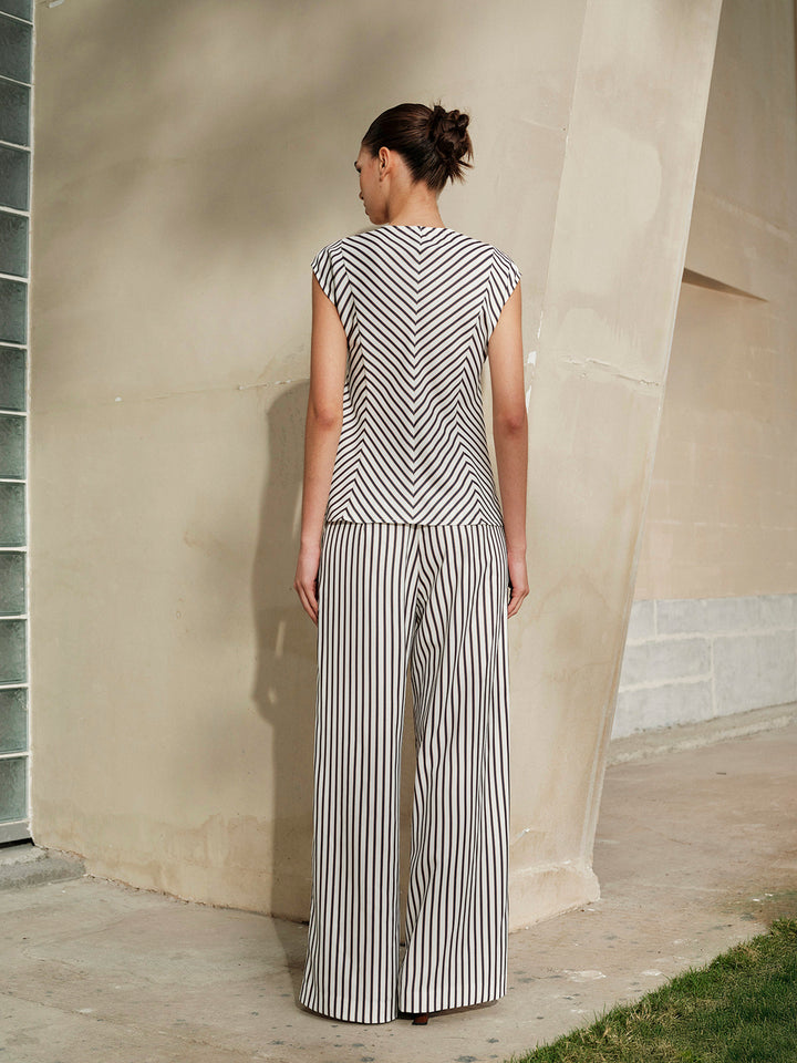 Pantalons Larges Taille Mi-haute à Rayures