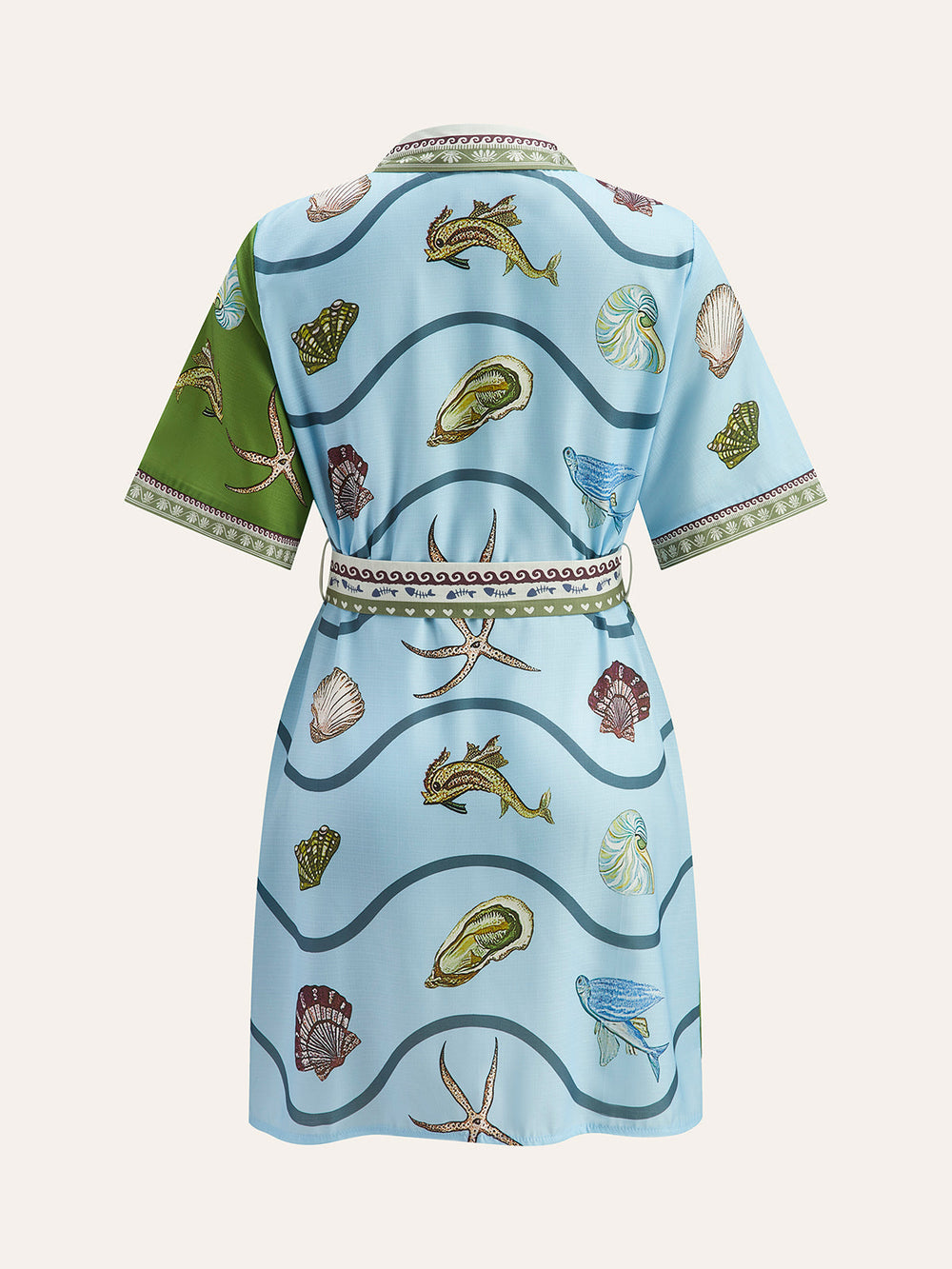 Chemise à col à revers avec ceinture et imprimé aquatique