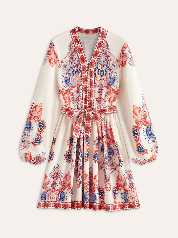 Robe Ceinturée Boutonnée à Imprimé Floral