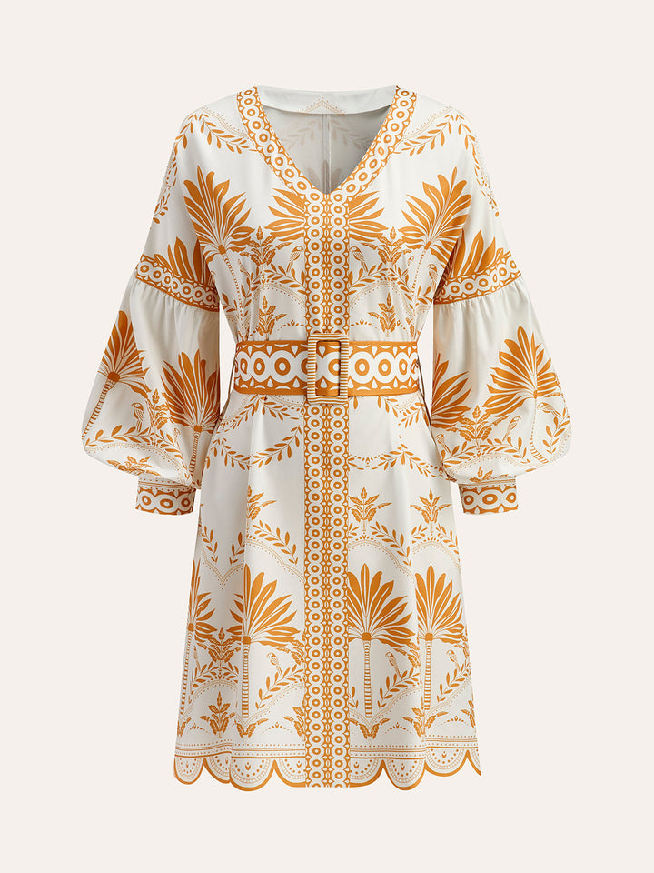 Robe Ceinture Boho Imprimée Col V