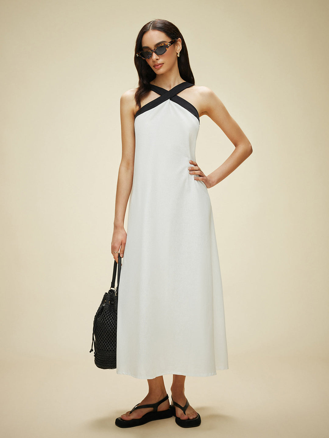 Robe Longue Dos Nu en Coton et Lin Semi-Transparents