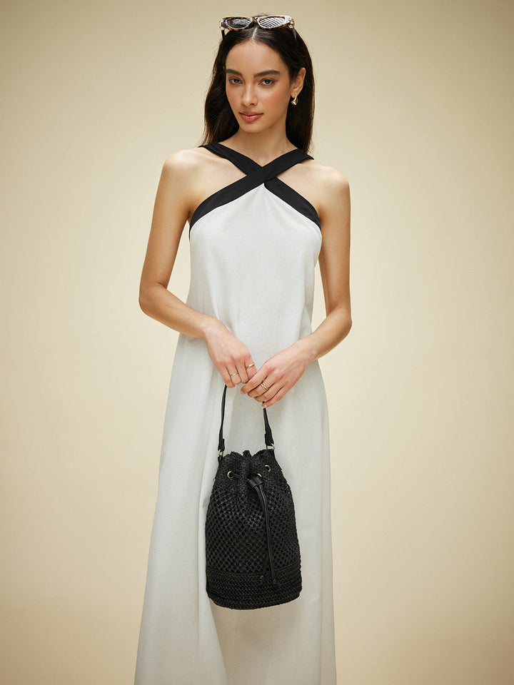 Robe Longue Dos Nu en Coton et Lin Semi-Transparents