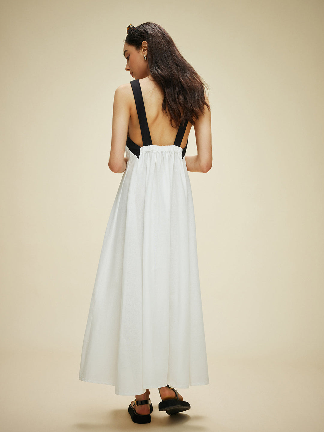 Robe Longue Dos Nu en Coton et Lin Semi-Transparents