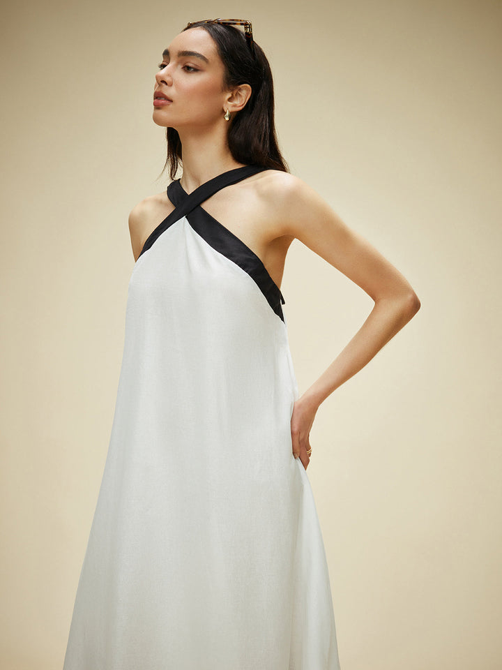 Robe Longue Dos Nu en Coton et Lin Semi-Transparents