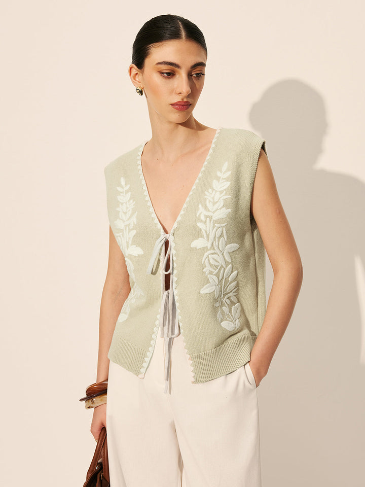 Gilet Boutonné à Fleurs Brodé