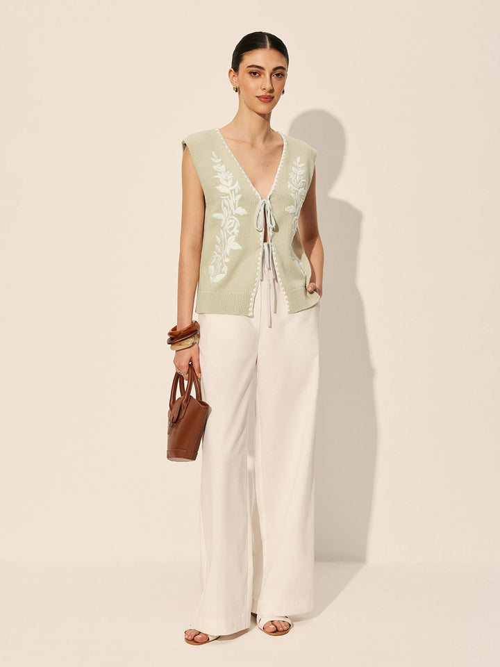 Gilet Boutonné à Fleurs Brodé