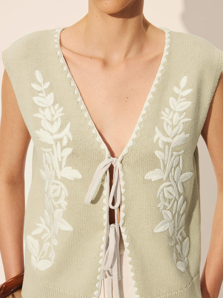 Gilet Boutonné à Fleurs Brodé