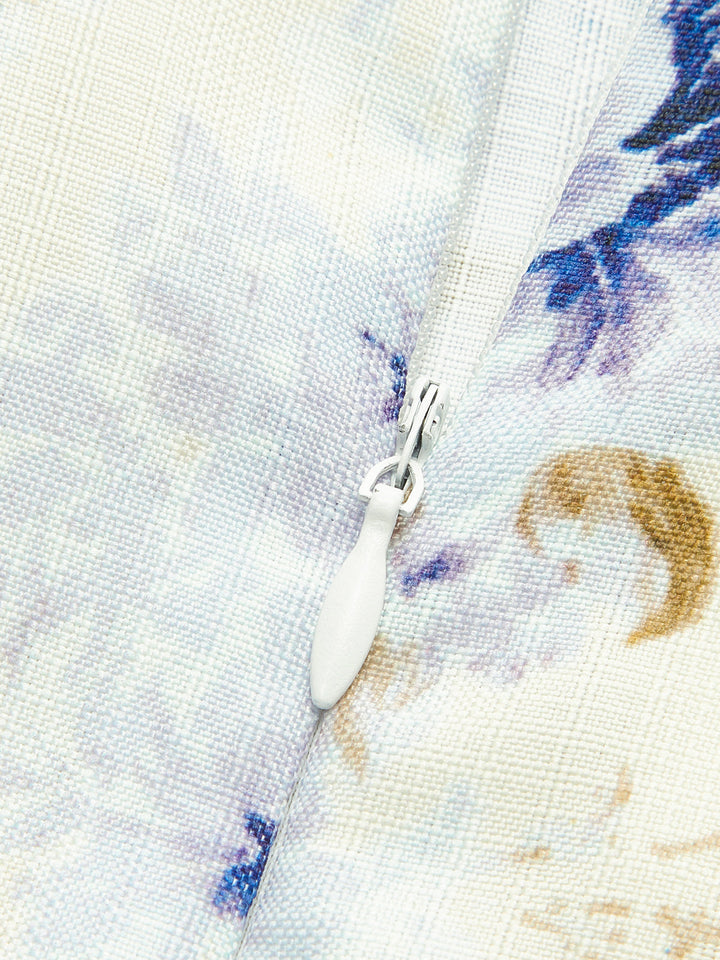 Robe à Manches Bouffantes Imprimé Floral avec Ceinture