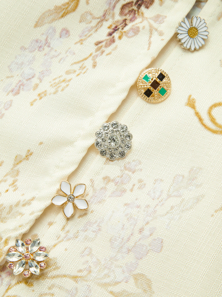Robe à Manches Bouffantes Imprimé Floral avec Ceinture