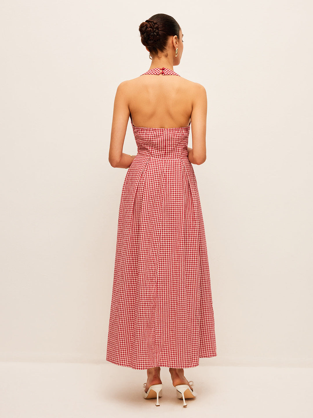 Robe mi-longue à encolure américaine en coton et lin