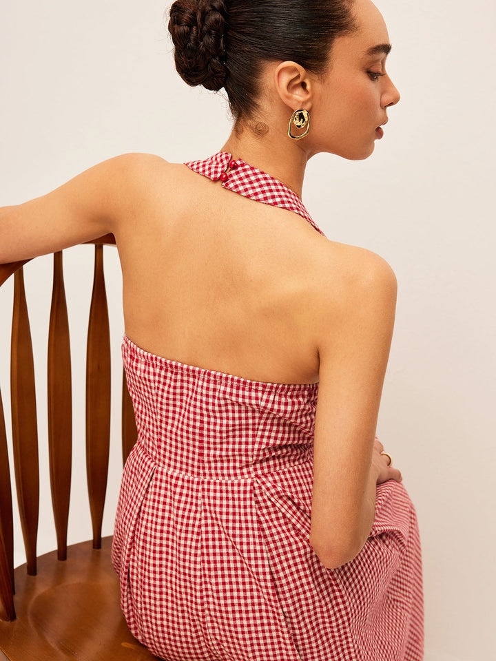 Robe mi-longue à encolure américaine en coton et lin