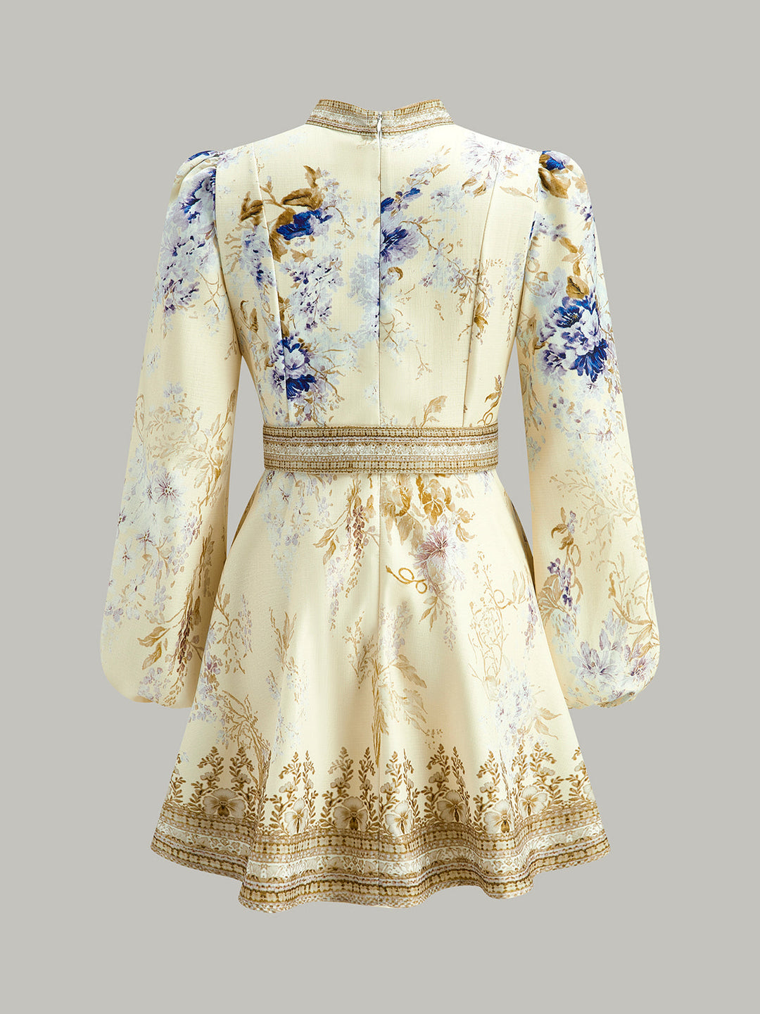Robe à Manches Bouffantes Imprimé Floral avec Ceinture