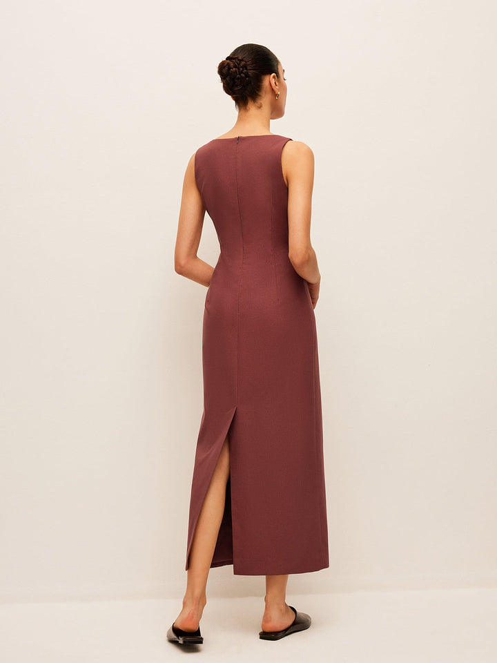 Robe en Coton et Lin avec Fente Arrière