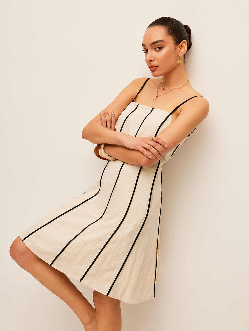 Robe à Rayures en Coton et Lin