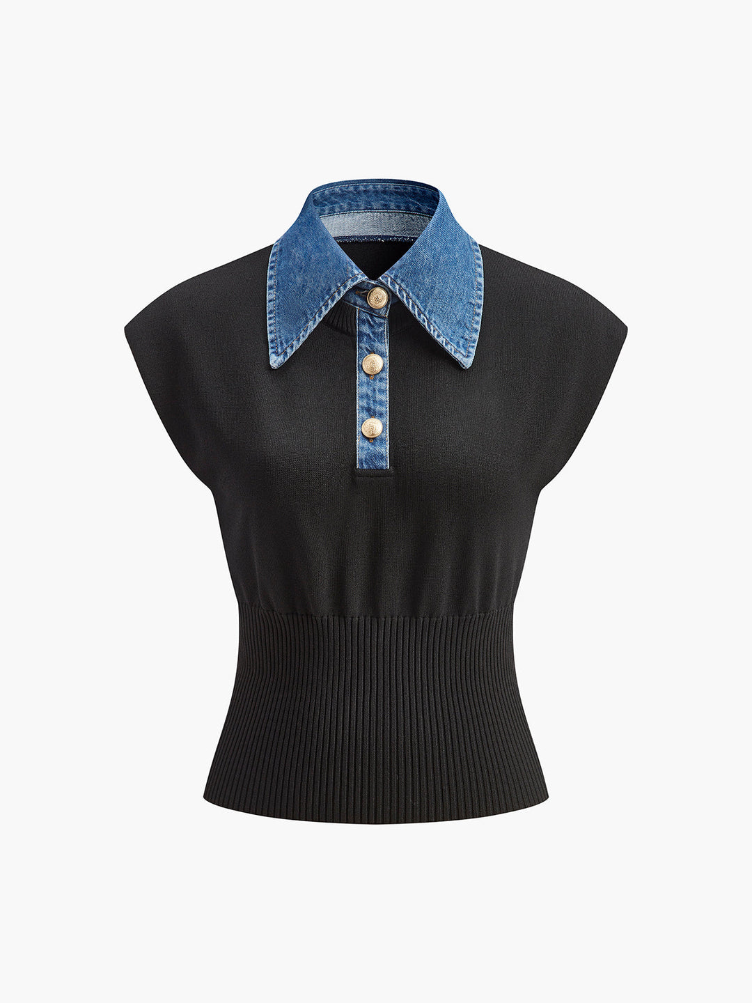 Haut en tricot côtelé avec col en jean