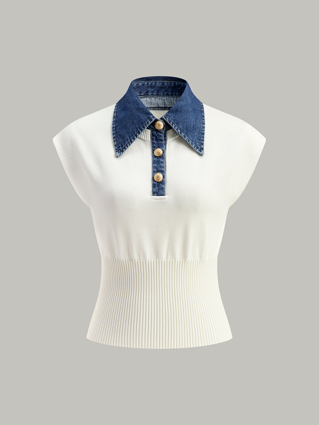 Haut en tricot côtelé avec col en jean