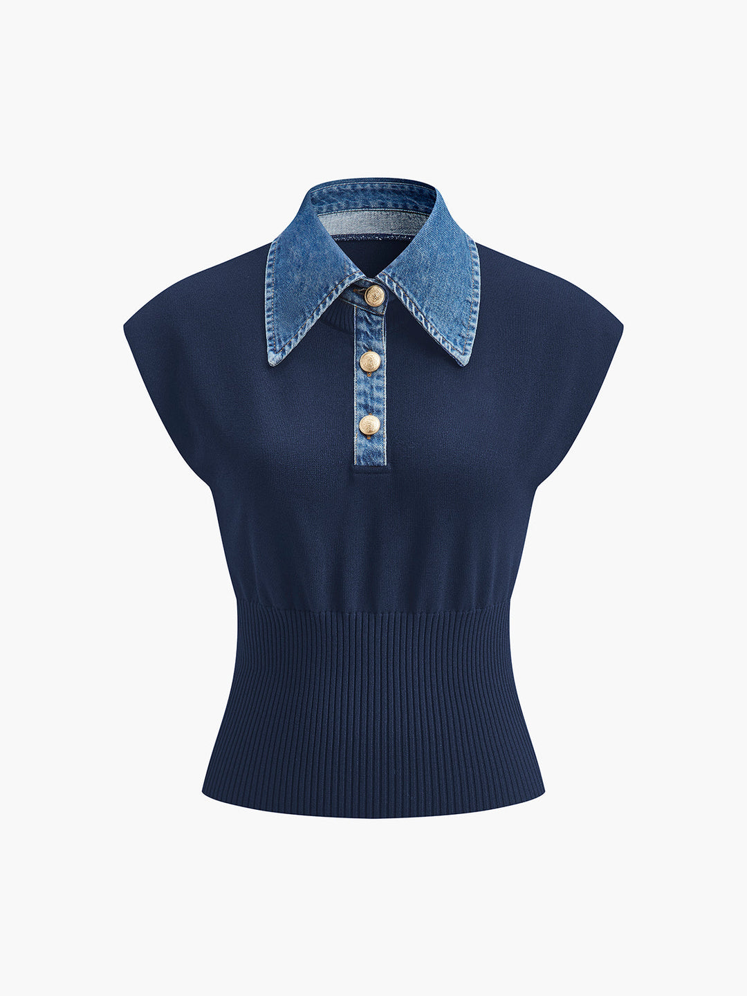 Haut en tricot côtelé avec col en jean