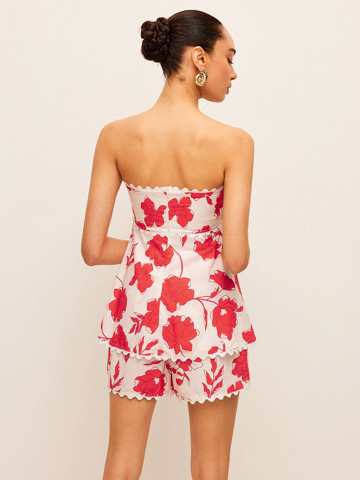 Ensemble Short Short à Décolleté Bardot Fleuri avec Poches