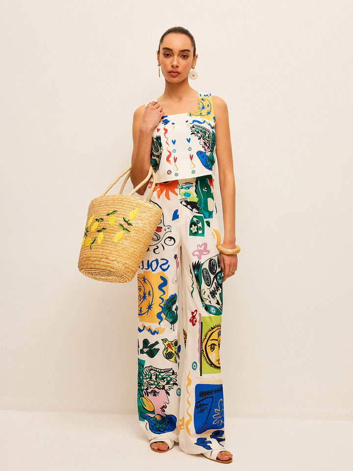 Ensemble De Pantalon Large Avec Haut Court Imprimé Graphique