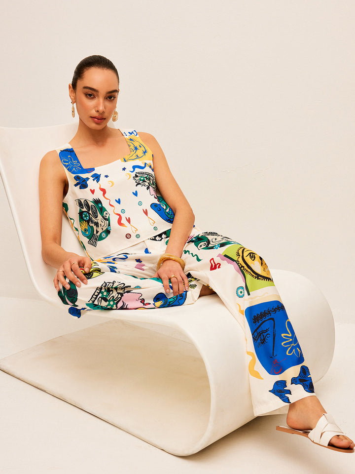 Ensemble De Pantalon Large Avec Haut Court Imprimé Graphique