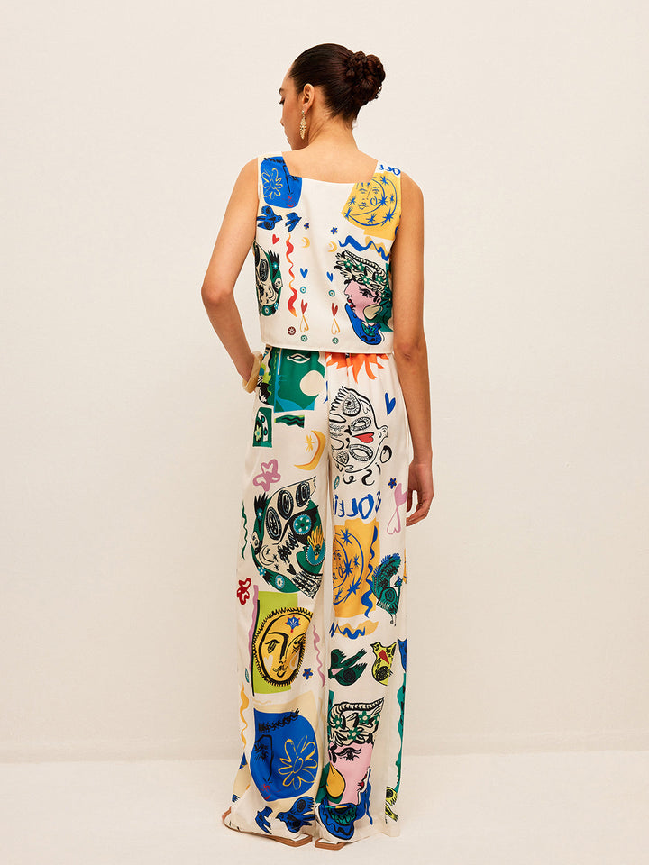Ensemble De Pantalon Large Avec Haut Court Imprimé Graphique