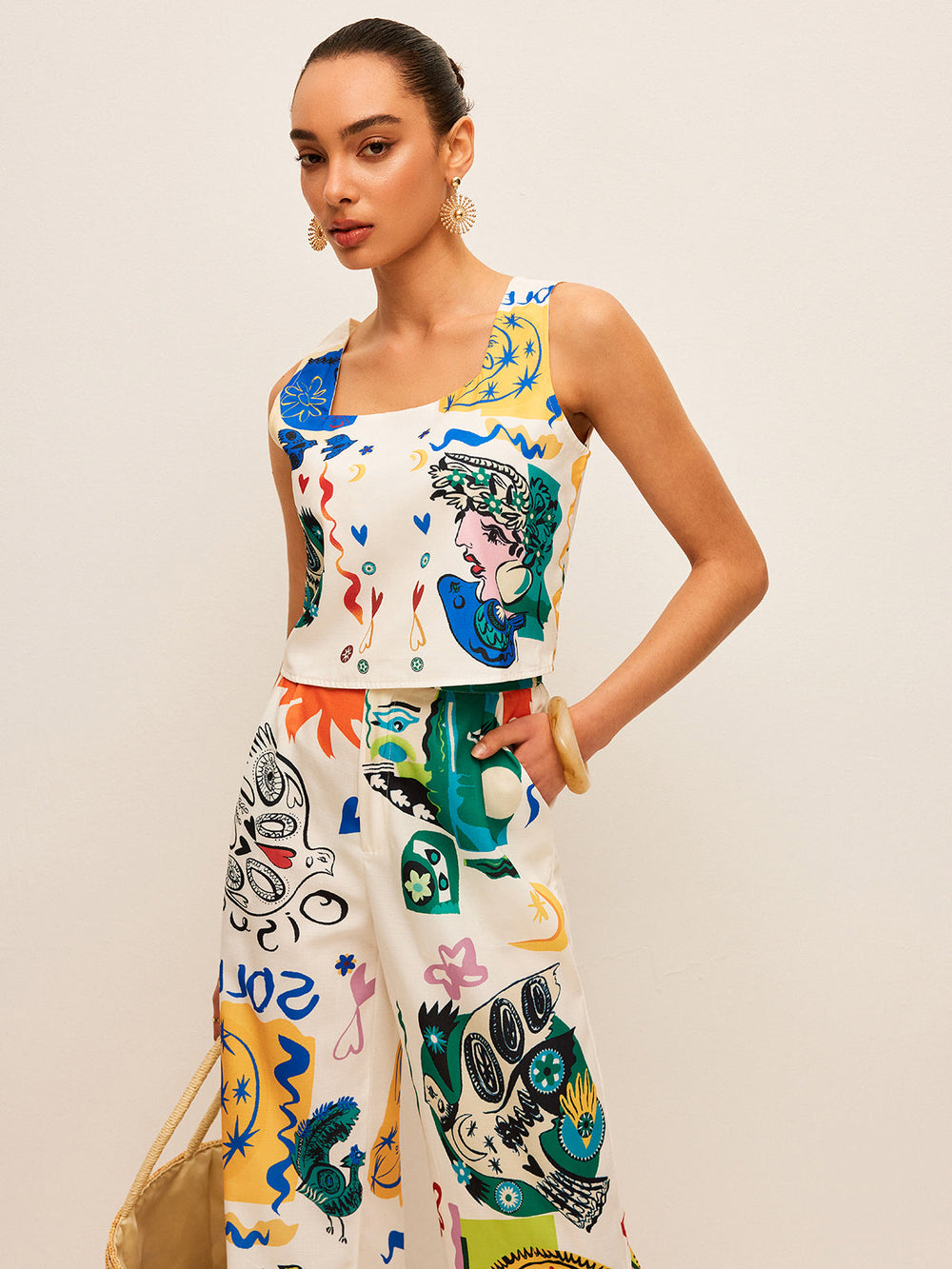 Ensemble De Pantalon Large Avec Haut Court Imprimé Graphique