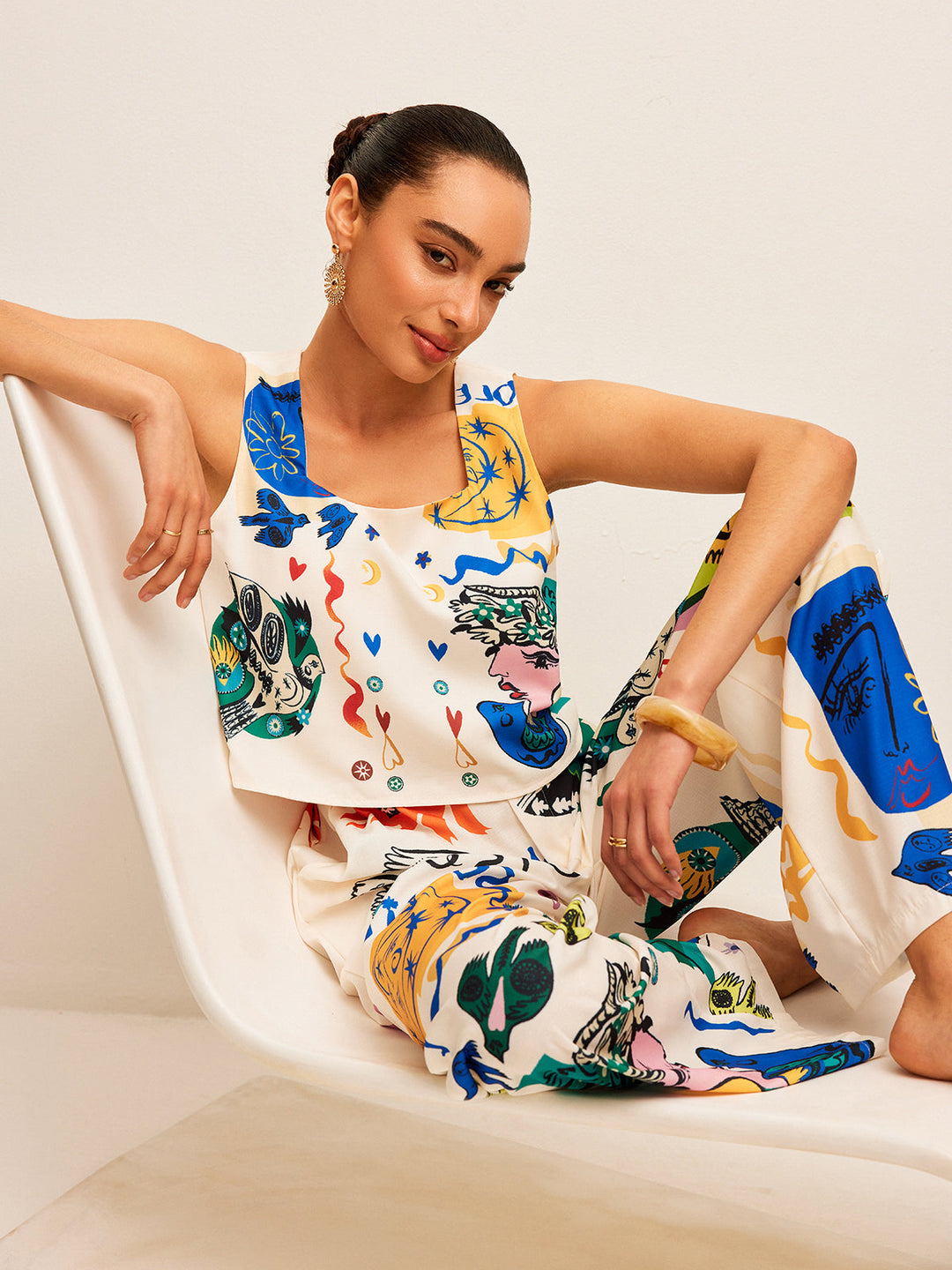 Ensemble De Pantalon Large Avec Haut Court Imprimé Graphique