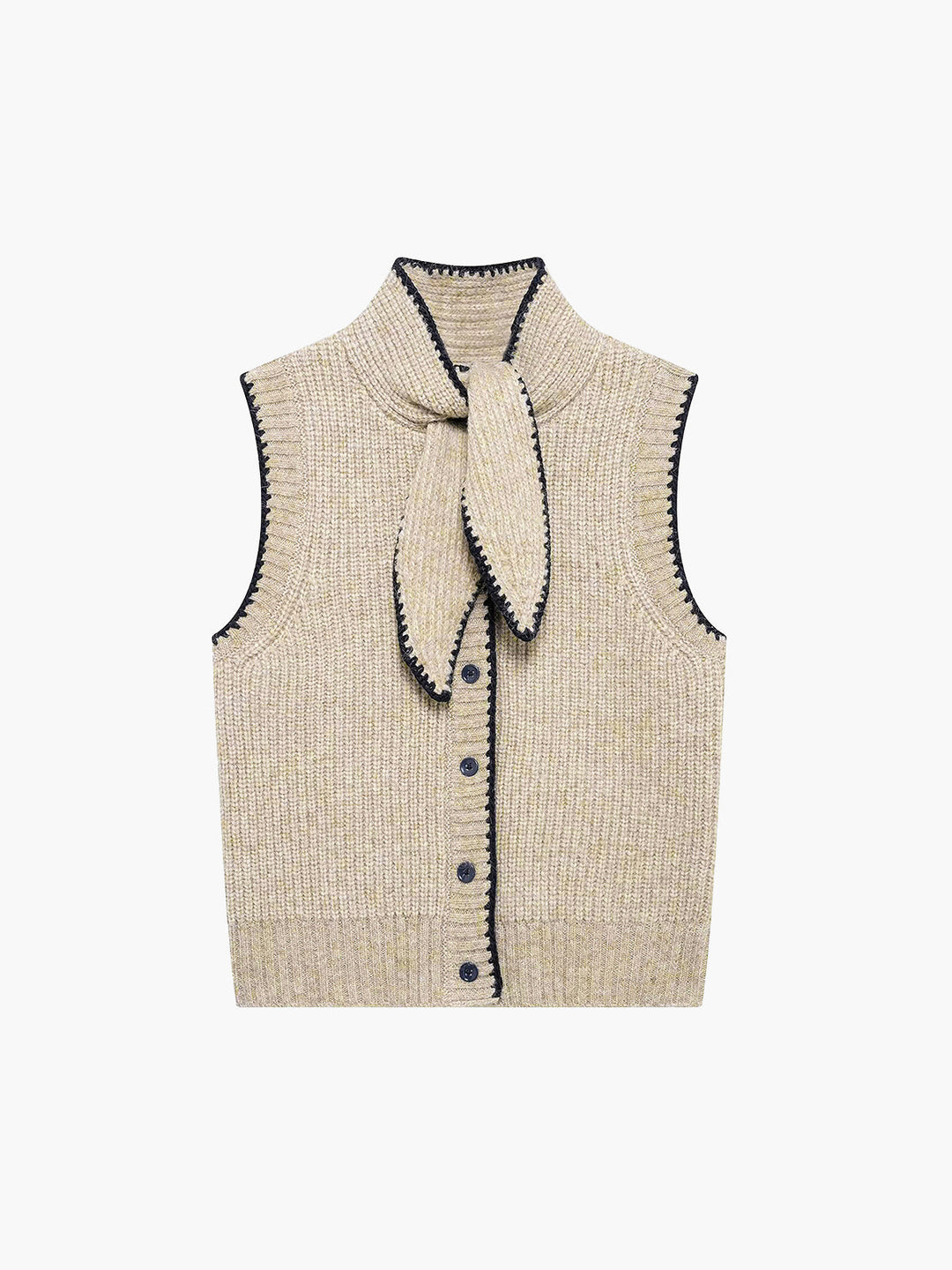Gilet sans manches à col noué avec passepoil contrastant