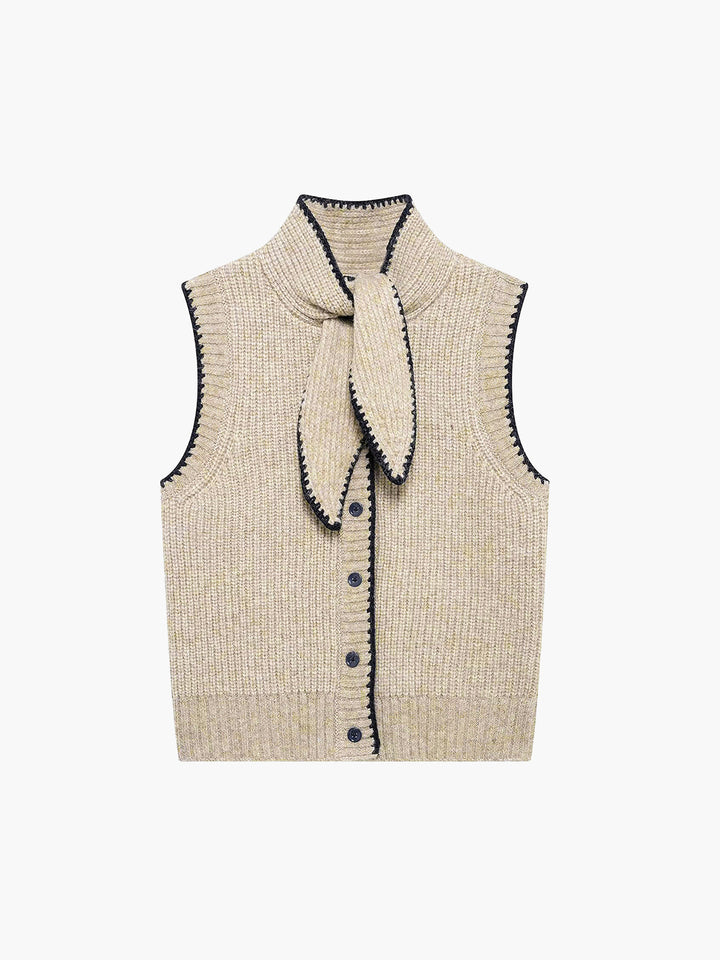 Gilet sans manches à col noué avec passepoil contrastant