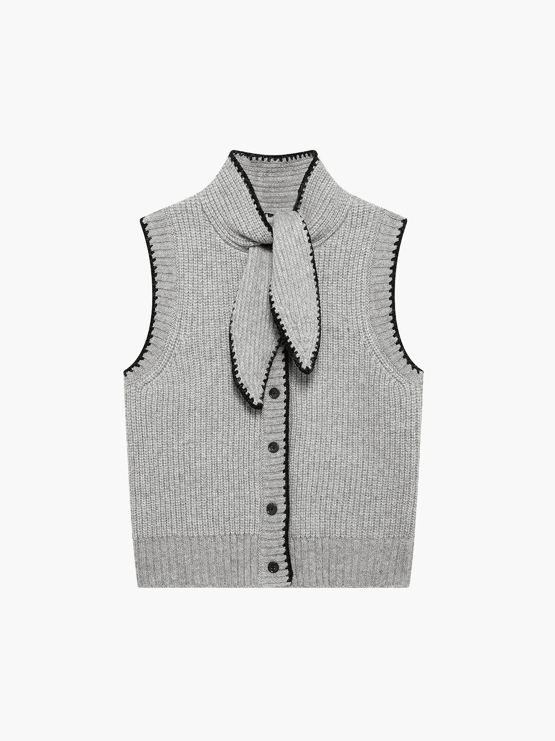 Gilet sans manches à col noué avec passepoil contrastant