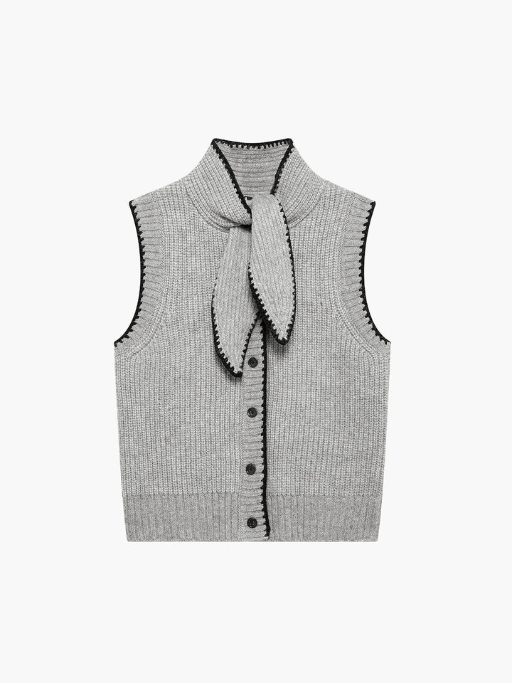 Gilet sans manches à col noué avec passepoil contrastant
