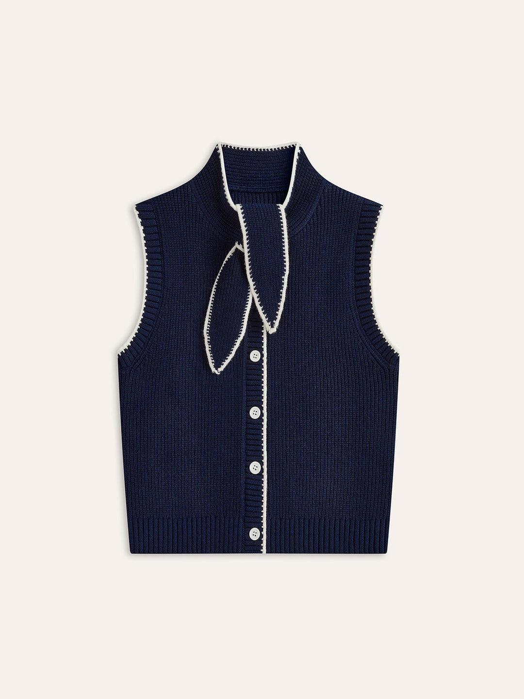 Gilet sans manches à col noué avec passepoil contrastant
