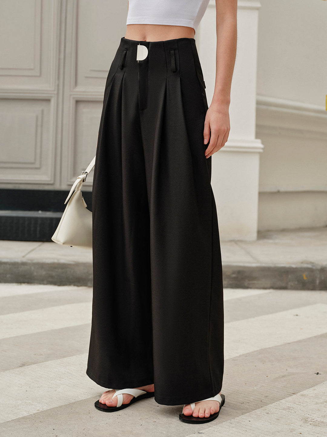 Pantalon Métallisé Plissé Mi-Taille