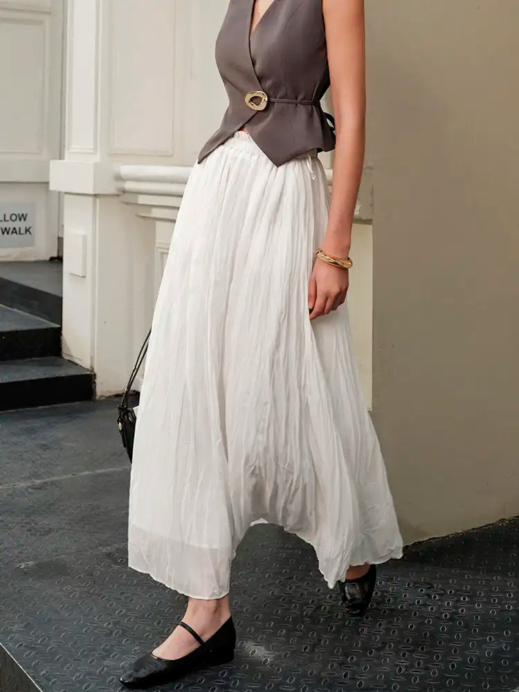 Jupe Maxi Plissée à Taille Élastique