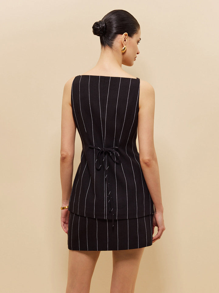 Gilet boutonné sans manches en lin et coton