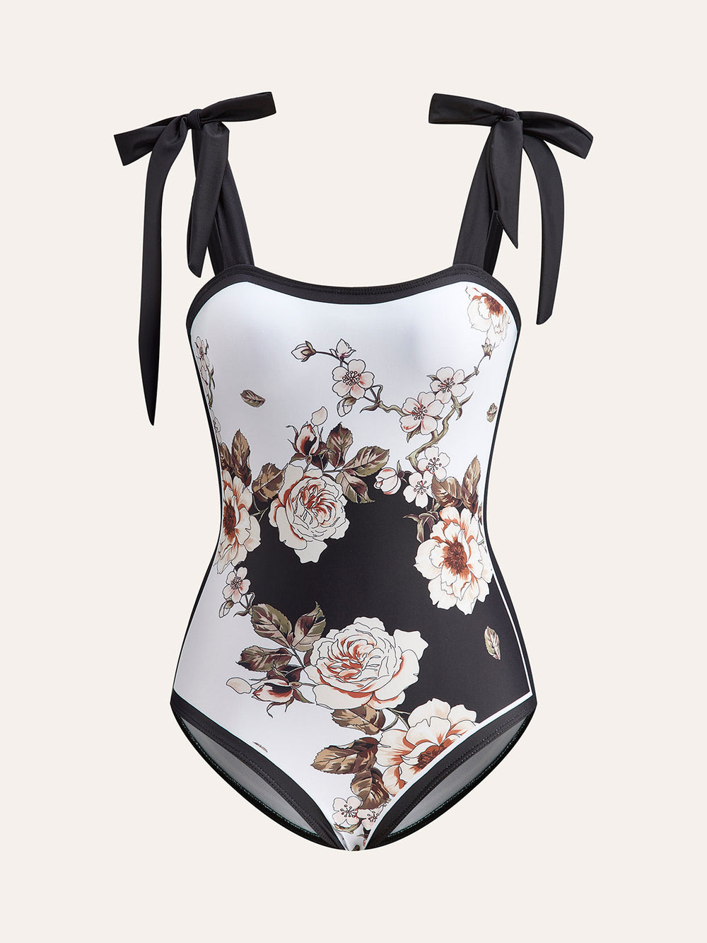 Maillot de bain une pièce à épaules fleuries avec paréo