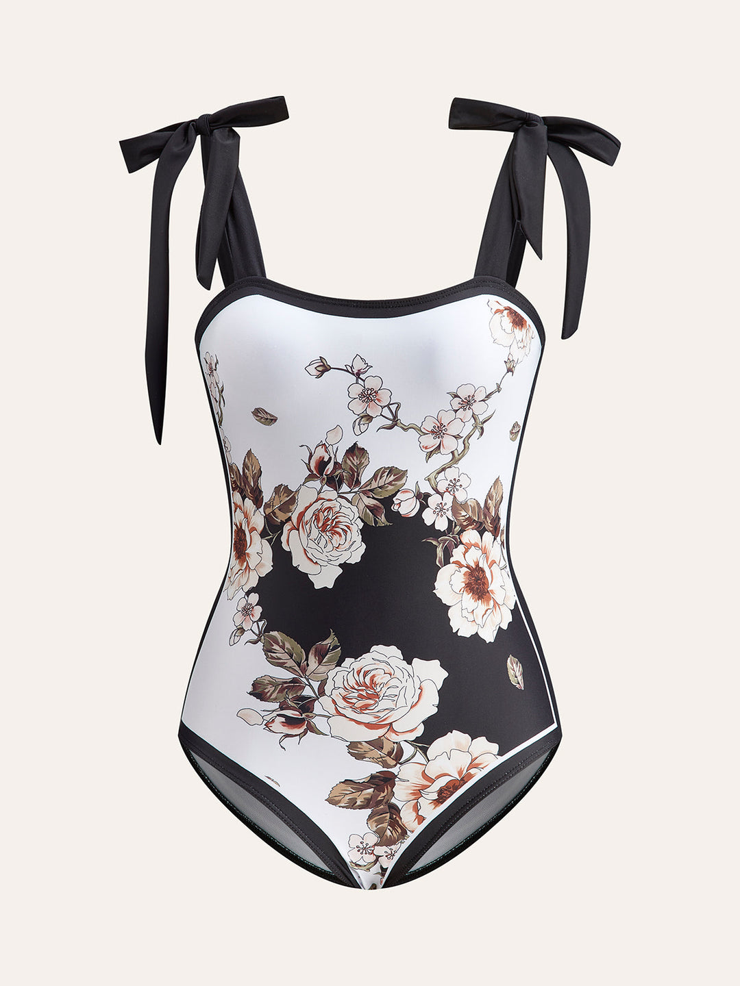 Maillot de bain une pièce à épaules fleuries avec paréo