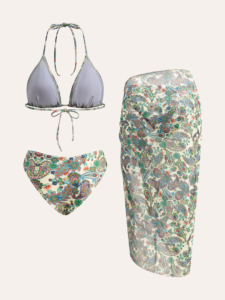 Ensemble Bikini à Attacher avec Paréo à Imprimé Paisley