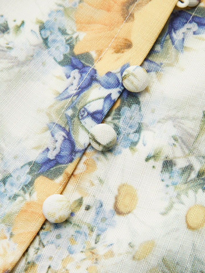 Robe Fleurie Ceinturée à Manches Ballons