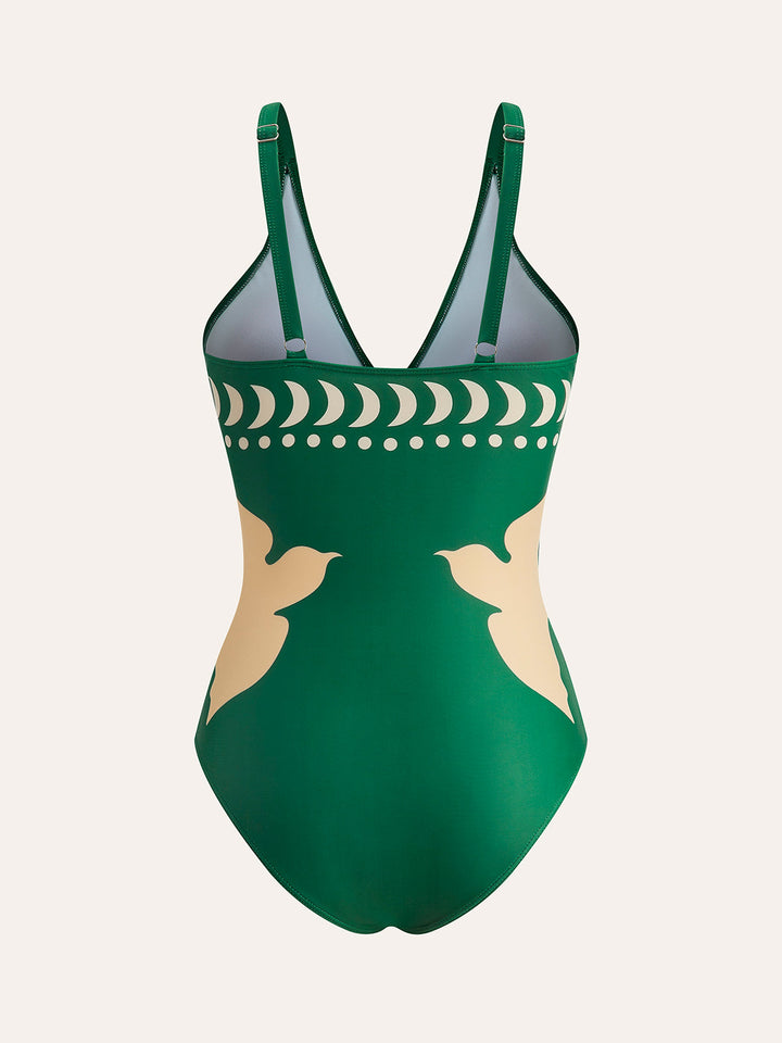 Maillot de Bain Une Pièce Découpé à Imprimé Oiseau