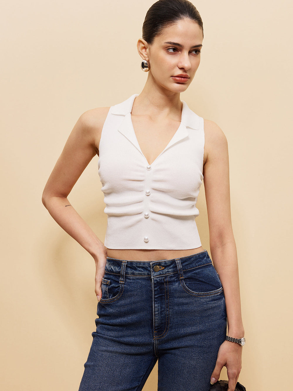 Gilet Court sans Manches à Boutons