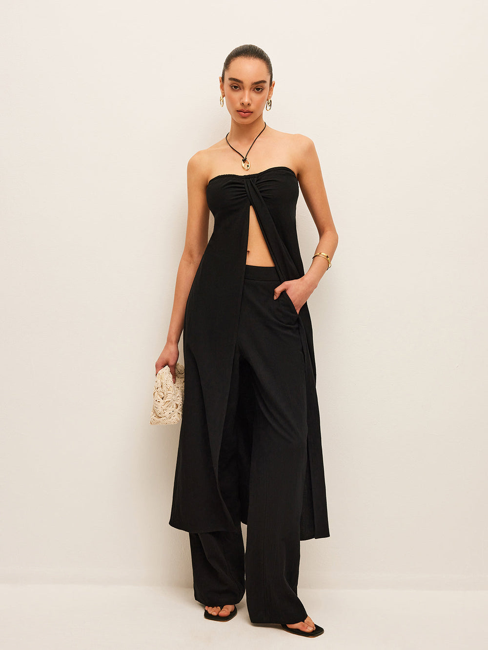 Ensemble Haut En Coton Et Lin À Nouer Avec Pantalon