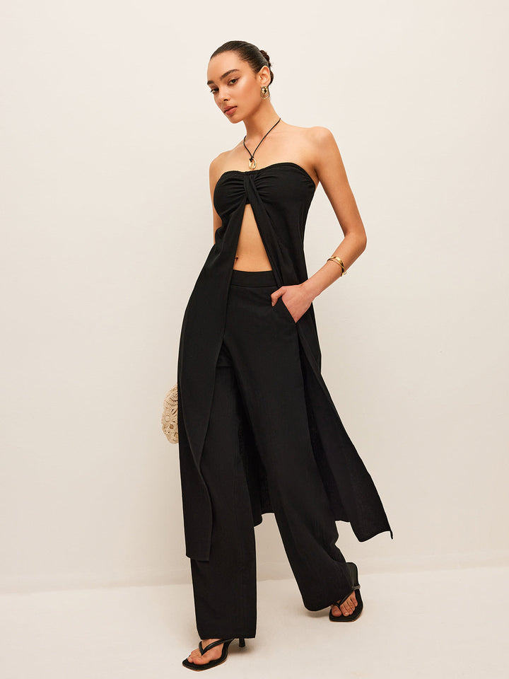 Ensemble Haut En Coton Et Lin À Nouer Avec Pantalon